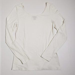 Halogen Women's Sz S Long Sleeve White T-shirt Scoop neck and back